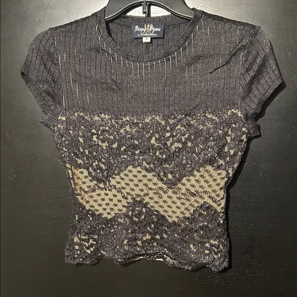 Bisou Bisou Black and Cream Lace Blouse - Picture 1 of 2